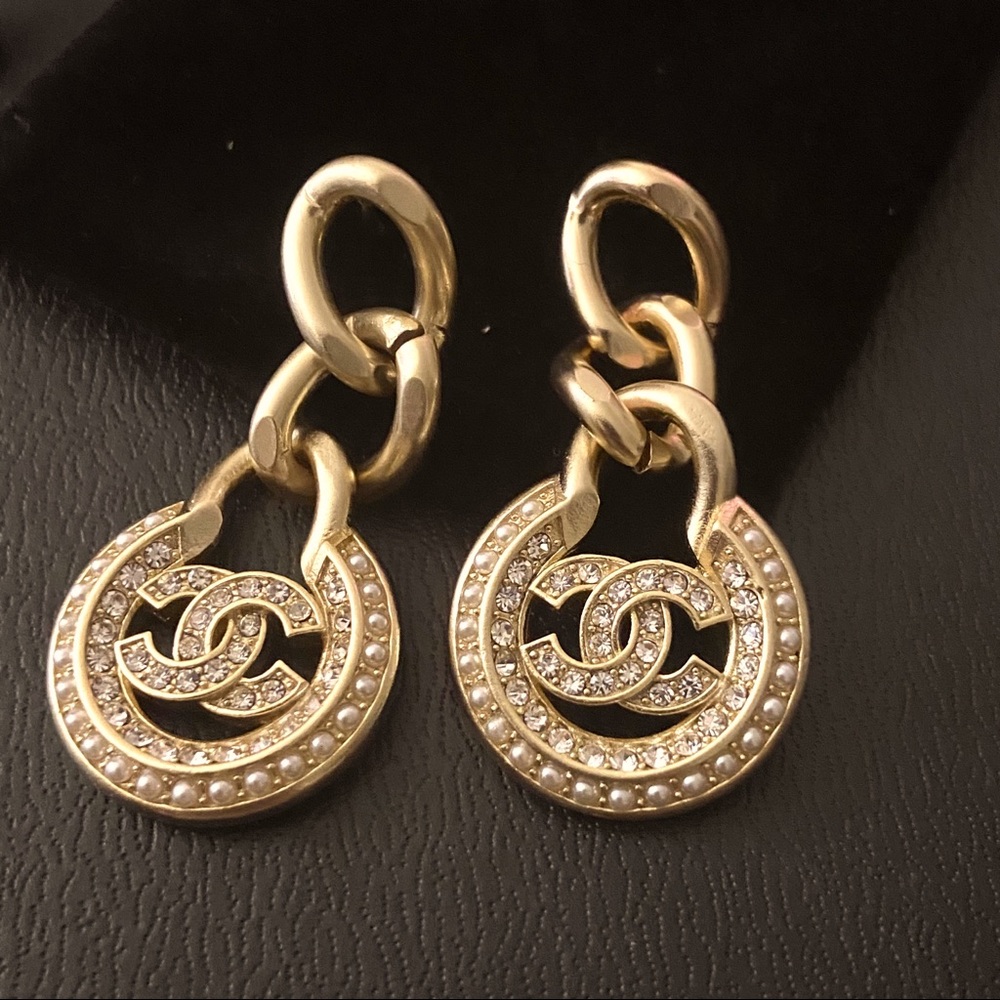 Vintage Chanel CC Chain Crystal Earrings